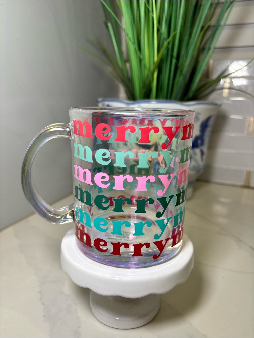 Hobby Lobby Colorful Merry Glass Mug 16oz Holiday Drinkware Christmas Gift